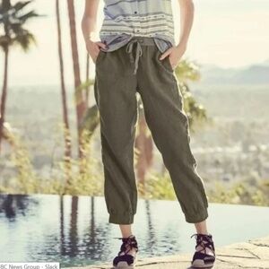 NWT Caslon 100%  Linen Joggers In Green Beetle XS